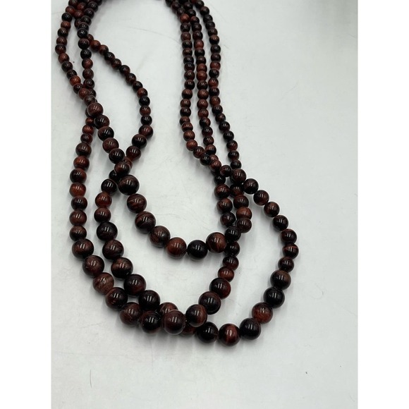 Red Tigers Eye Triple Strand Layered Sterling Silver Necklace New - Picture 10 of 16